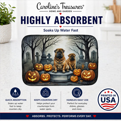 Caroline's Treasures DAC2052DDM Shar Pei Spooky Halloween Dish Drying Mat Absorbent Dish Drying Mat Pad for Kitchen Counter Dish Drainer Mat for Countertop, 14 x 21, Multicolor