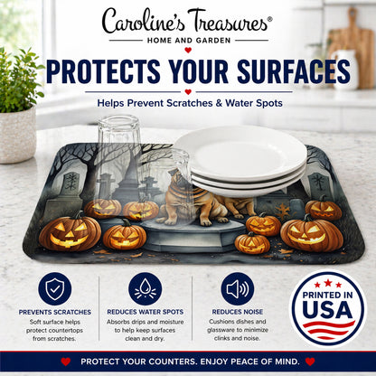 Caroline's Treasures DAC2052DDM Shar Pei Spooky Halloween Dish Drying Mat Absorbent Dish Drying Mat Pad for Kitchen Counter Dish Drainer Mat for Countertop, 14 x 21, Multicolor