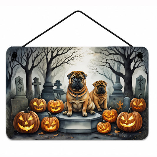 Caroline's Treasures DAC2052DS812 Shar Pei Spooky Halloween Wall or Door Hanging Prints Aluminum Metal Sign Kitchen Wall Bar Bathroom Plaque Home Decor, 8x12, Multicolor