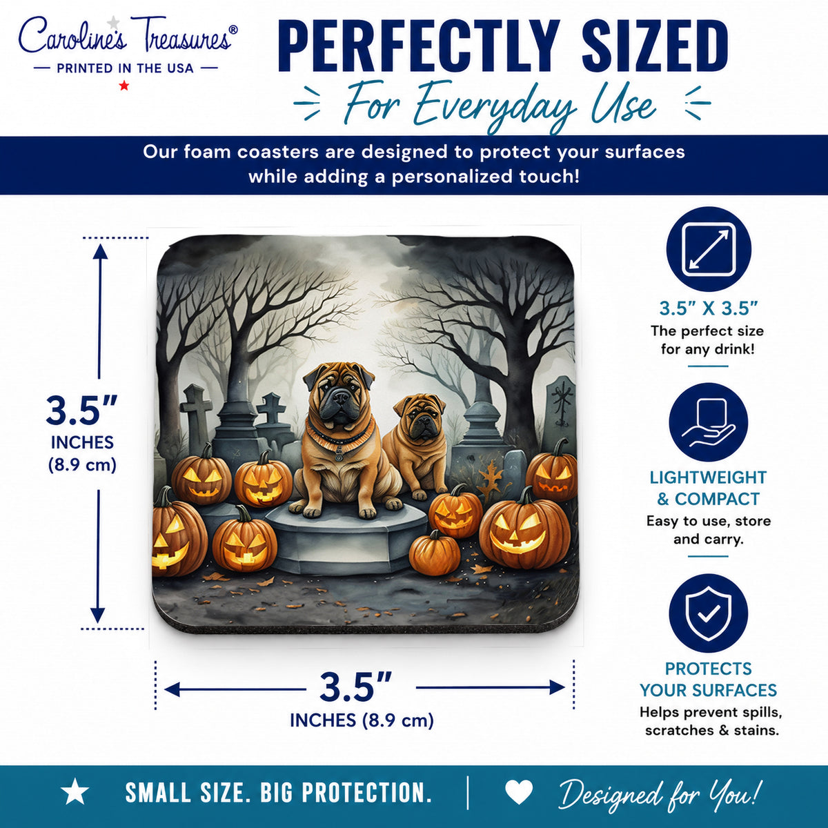 Caroline's Treasures Shar Pei Dogs Foam Drink Coasters Set of 4 Absorbent