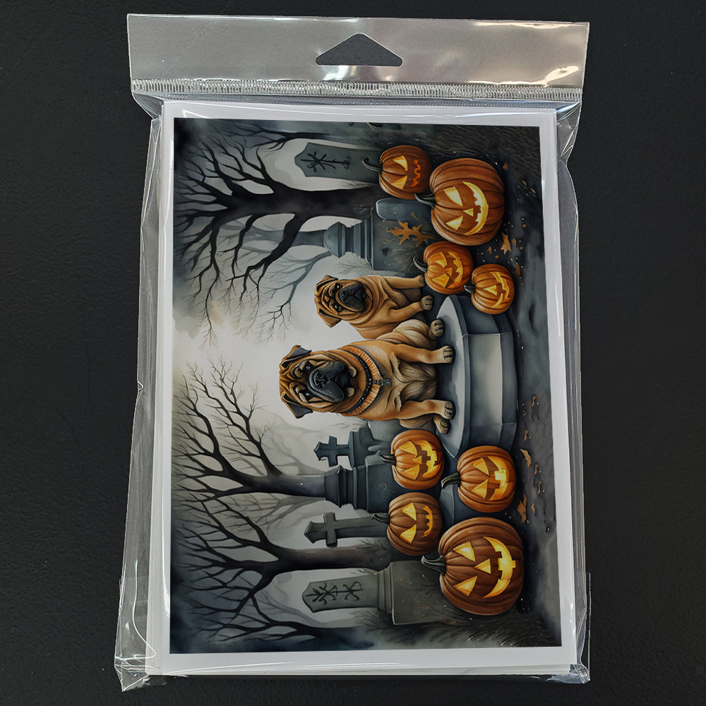 Caroline's Treasures DAC2052GCA7P Shar Pei Spooky Halloween Greeting Cards and Envelopes Pack of 8 Blank Cards with Envelopes Whimsical A7 Size 5x7 Blank Greeting Cards