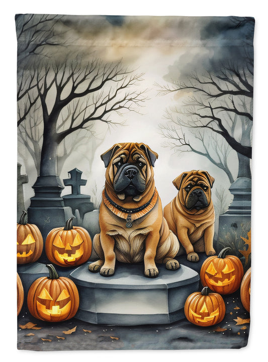 Caroline's Treasures DAC2052GF Shar Pei Spooky Halloween Garden Flag Mailbox Flag Decorative Yard Flag Banner Outside Patio Artwork Yard Flower Beds, Garden Size, Multicolor