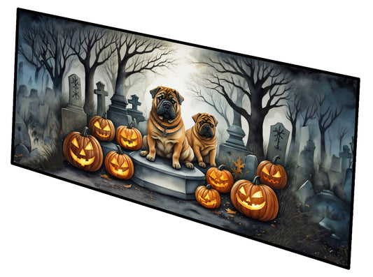 Caroline's Treasures Shar Pei Spooky Halloween Runner Mat 28x58 Front Door Mat Indoor Outdoor Rugs for Entryway Hallway Foyer Non Slip Washable Wide Doormat