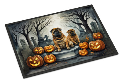Caroline's Treasures DAC2052JMAT Shar Pei Spooky Halloween Indoor or Outdoor Mat 24x36 Front Door Mat Indoor Outdoor Rugs for Entryway, Non Slip Washable Low Pile, 24H X 36W