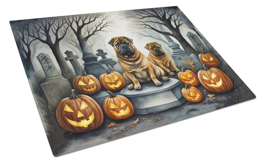 Caroline's Treasures DAC2052LCB Shar Pei Spooky Halloween Glass Cutting Board Large Decorative Tempered Glass Kitchen Cutting and Serving Board Large Size Chopping Board