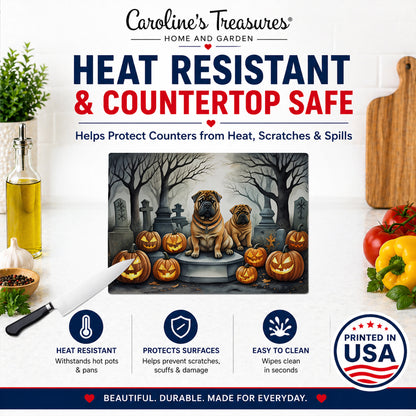 Caroline's Treasures DAC2052LCB Shar Pei Spooky Halloween Glass Cutting Board Large Decorative Tempered Glass Kitchen Cutting and Serving Board Large Size Chopping Board