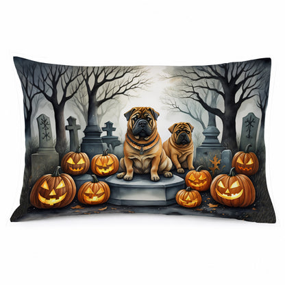 Caroline's Treasures DAC2052PILLOWCASE Shar Pei Spooky Halloween Fabric Standard Pillowcase Lightweight Super Soft Easy Care Decorative Artwork Pillowcase, Standard
