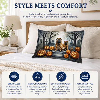 Caroline's Treasures DAC2052PILLOWCASE Shar Pei Spooky Halloween Fabric Standard Pillowcase Lightweight Super Soft Easy Care Decorative Artwork Pillowcase, Standard