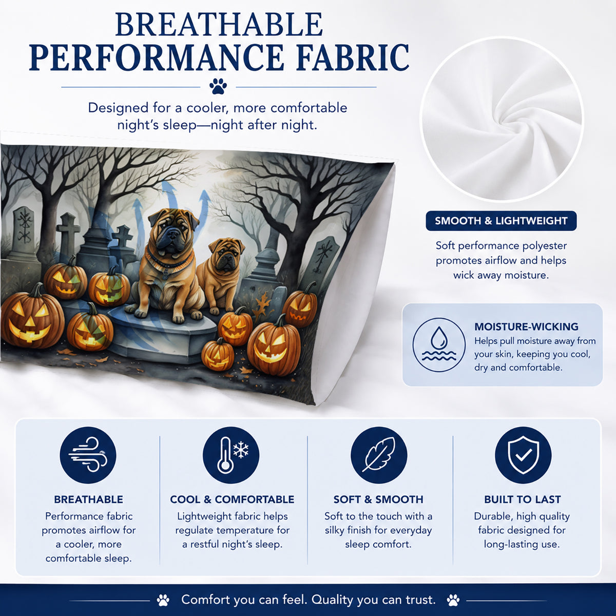 Caroline's Treasures DAC2052PILLOWCASE Shar Pei Spooky Halloween Fabric Standard Pillowcase Lightweight Super Soft Easy Care Decorative Artwork Pillowcase, Standard