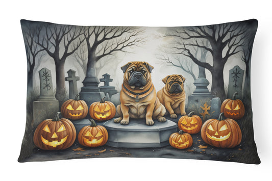 Caroline's Treasures DAC2052PW1216 Shar Pei Spooky Halloween Fabric Decorative Pillow Machine Washable, Indoor Outdoor Decorative Pillow for Couch, Bed or Patio, 12HX16W