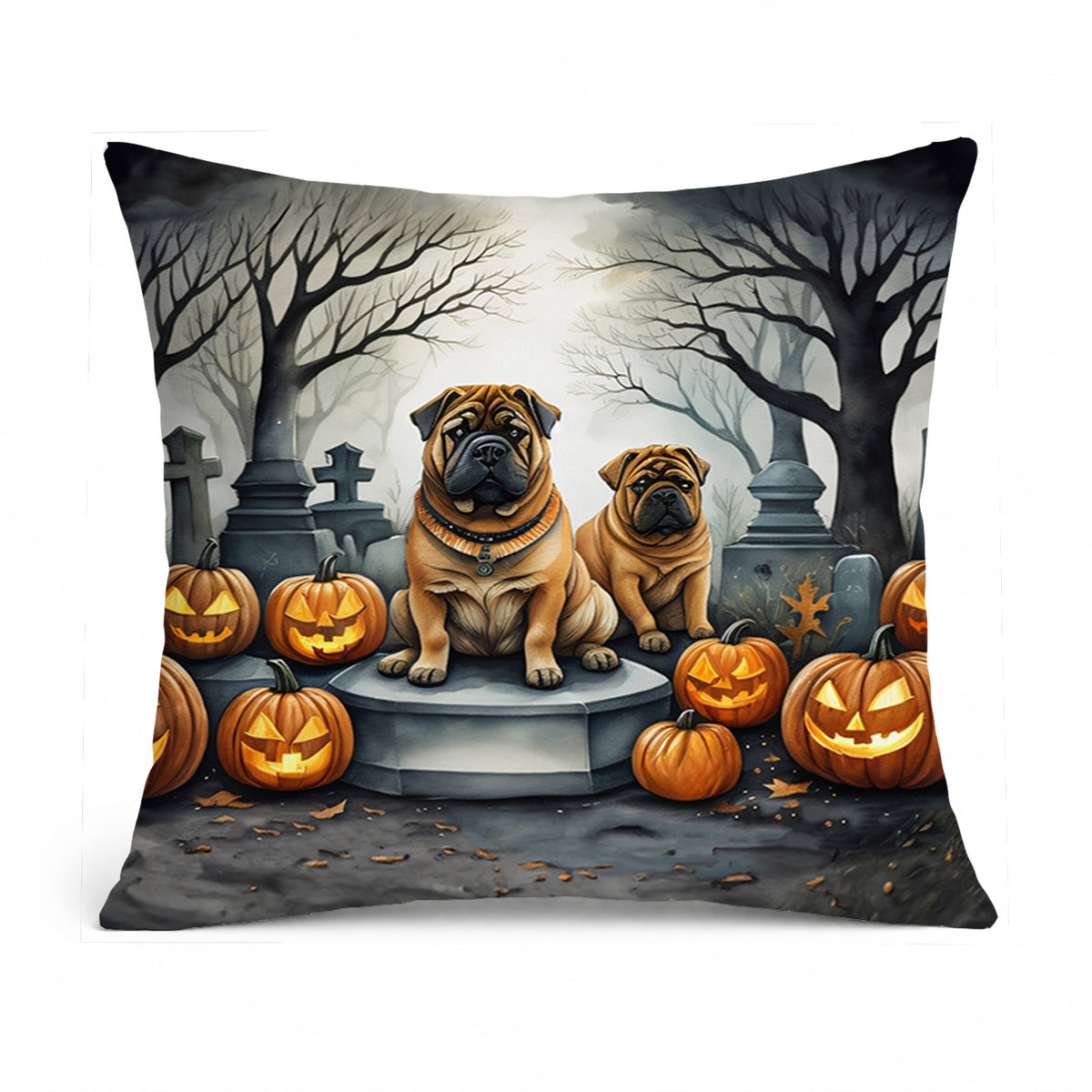 Caroline's Treasures DAC2052PW1818 Shar Pei Spooky Halloween Fabric Decorative Pillow Machine Washable, Indoor Outdoor Decorative Pillow for Couch, Bed or Patio, 18Hx18W