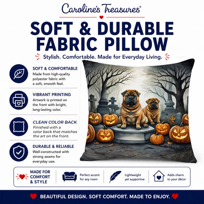 Caroline's Treasures DAC2052PW1818 Shar Pei Spooky Halloween Fabric Decorative Pillow Machine Washable, Indoor Outdoor Decorative Pillow for Couch, Bed or Patio, 18Hx18W