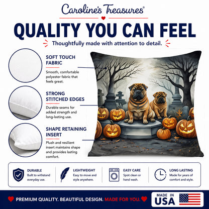 Caroline's Treasures DAC2052PW1818 Shar Pei Spooky Halloween Fabric Decorative Pillow Machine Washable, Indoor Outdoor Decorative Pillow for Couch, Bed or Patio, 18Hx18W