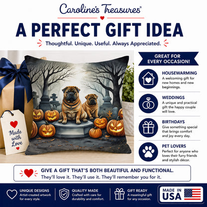 Caroline's Treasures DAC2052PW1818 Shar Pei Spooky Halloween Fabric Decorative Pillow Machine Washable, Indoor Outdoor Decorative Pillow for Couch, Bed or Patio, 18Hx18W