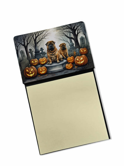 Caroline's Treasures Shar Pei Spooky Halloween Sticky Note Holder Refillable Dispenser Self-Sticky Note Pads, Memo Pads Blank Desk Accessories