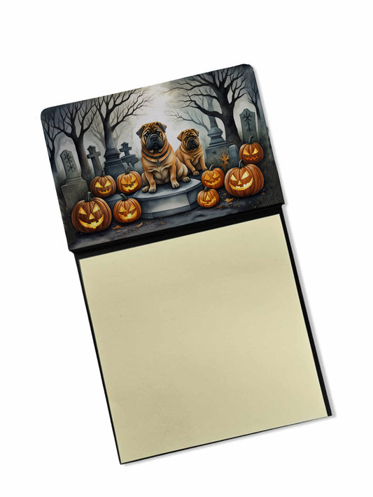 Caroline's Treasures Shar Pei Spooky Halloween Sticky Note Holder Refillable Dispenser Self-Sticky Note Pads, Memo Pads Blank Desk Accessories