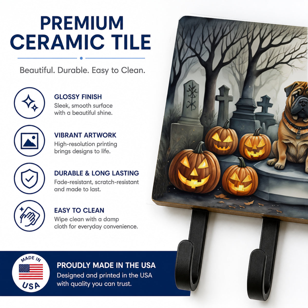 Caroline's Treasures Shar Pei Dogs Halloween Ceramic Triple Wall Hook