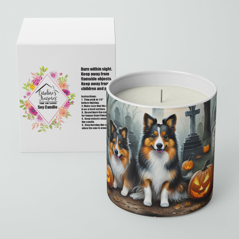 Caroline's Treasures DAC2053CDL Sheltie Spooky Halloween Decorative Soy Candle Nature Soy Wax Essential Oil Home Decor Ideal for Bedroom Kitchen Bath Office Gift, 10 oz