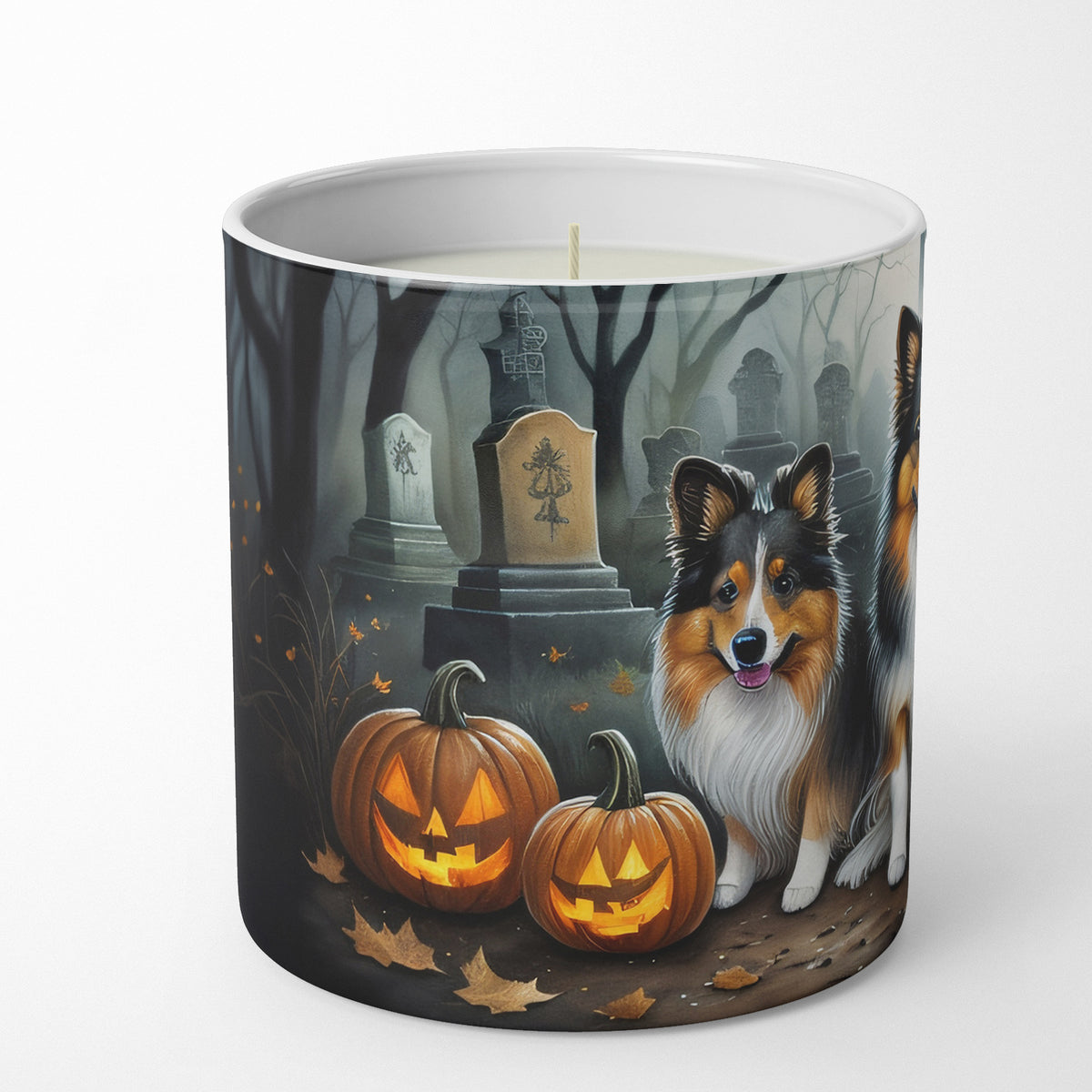 Caroline's Treasures DAC2053CDL Sheltie Spooky Halloween Decorative Soy Candle Nature Soy Wax Essential Oil Home Decor Ideal for Bedroom Kitchen Bath Office Gift, 10 oz