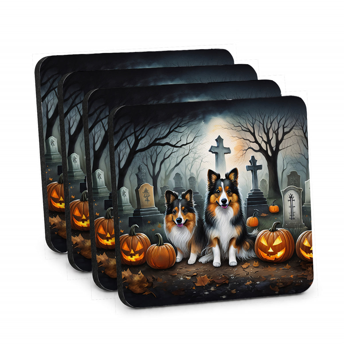 Caroline's Treasures Sheltie Dogs Foam Drink Coasters Set of 4 Absorbent