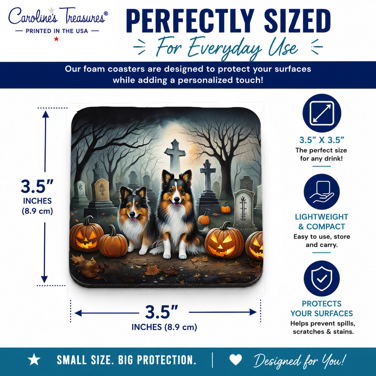 Caroline's Treasures Sheltie Dogs Foam Drink Coasters Set of 4 Absorbent