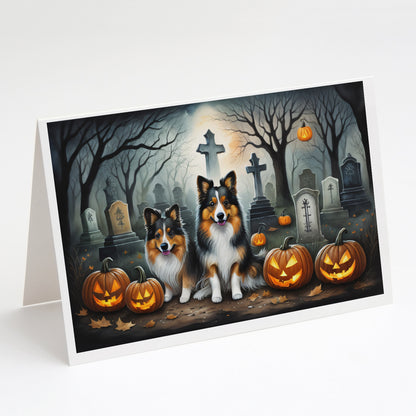 Caroline's Treasures DAC2053GCA7P Sheltie Spooky Halloween Greeting Cards and Envelopes Pack of 8 Blank Cards with Envelopes Whimsical A7 Size 5x7 Blank Greeting Cards