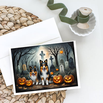 Caroline's Treasures DAC2053GCA7P Sheltie Spooky Halloween Greeting Cards and Envelopes Pack of 8 Blank Cards with Envelopes Whimsical A7 Size 5x7 Blank Greeting Cards