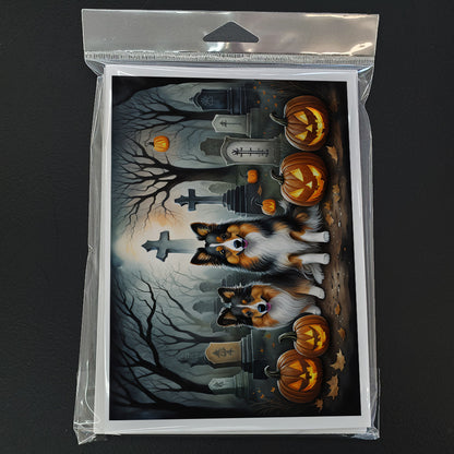 Caroline's Treasures DAC2053GCA7P Sheltie Spooky Halloween Greeting Cards and Envelopes Pack of 8 Blank Cards with Envelopes Whimsical A7 Size 5x7 Blank Greeting Cards