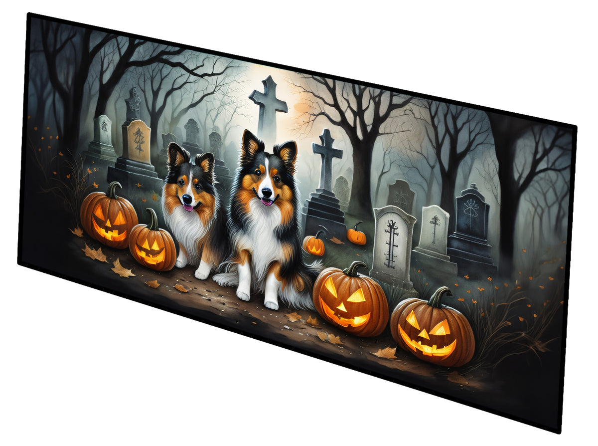 Caroline's Treasures Sheltie Spooky Halloween Runner Mat 28x58 Front Door Mat Indoor Outdoor Rugs for Entryway Hallway Foyer Non Slip Washable Wide Doormat