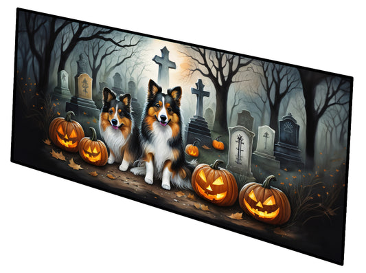 Caroline's Treasures Sheltie Spooky Halloween Runner Mat 28x58 Front Door Mat Indoor Outdoor Rugs for Entryway Hallway Foyer Non Slip Washable Wide Doormat