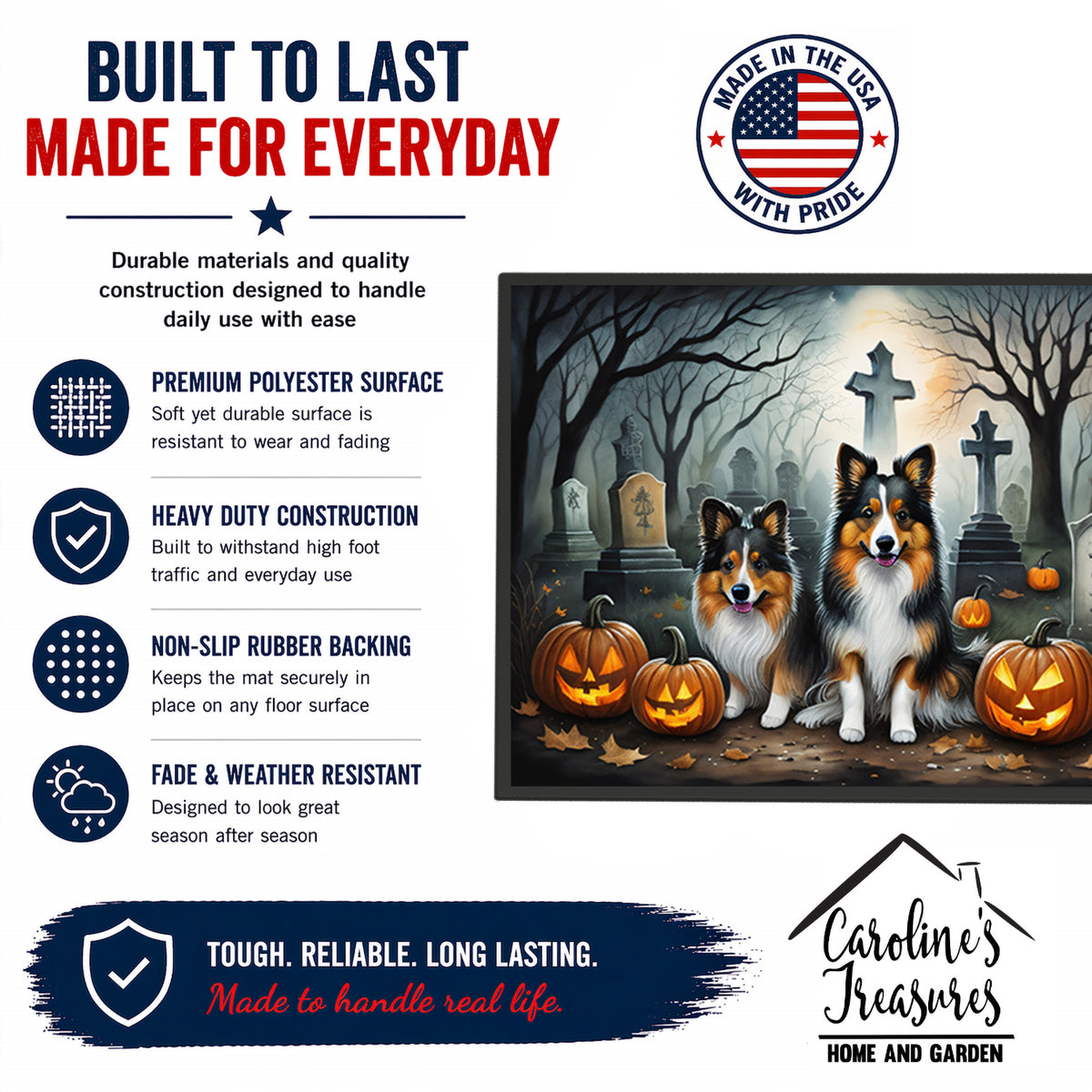 Caroline's Treasures DAC2053JMAT Sheltie Spooky Halloween Indoor or Outdoor Mat 24x36 Front Door Mat Indoor Outdoor Rugs for Entryway, Non Slip Washable Low Pile, 24H X 36W