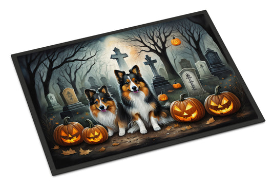 Caroline's Treasures DAC2053MAT Sheltie Spooky Halloween Doormat 18x27 Front Door Mat Indoor Outdoor Rugs for Entryway, Non Slip Washable Low Pile, 18H X 27W