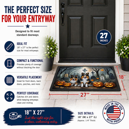 Caroline's Treasures DAC2053MAT Sheltie Spooky Halloween Doormat 18x27 Front Door Mat Indoor Outdoor Rugs for Entryway, Non Slip Washable Low Pile, 18H X 27W