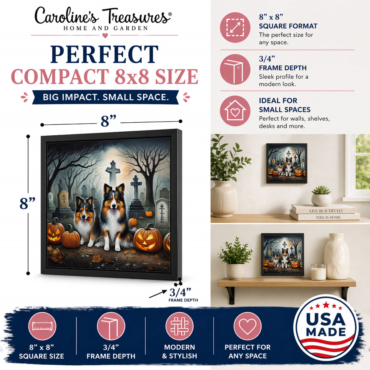 Caroline's Treasures Sheltie Dogs Framed Metal Wall Art 8 x 8 Inch