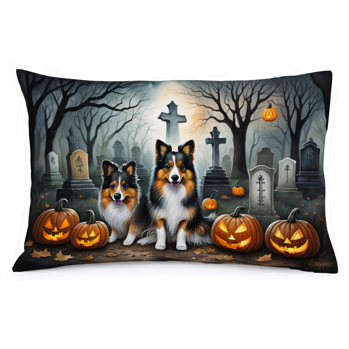 Caroline's Treasures DAC2053PILLOWCASE Sheltie Spooky Halloween Fabric Standard Pillowcase Lightweight Super Soft Easy Care Decorative Artwork Pillowcase, Standard