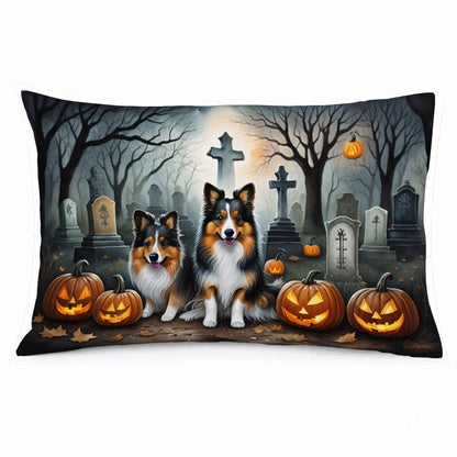 Caroline's Treasures DAC2053PILLOWCASE Sheltie Spooky Halloween Fabric Standard Pillowcase Lightweight Super Soft Easy Care Decorative Artwork Pillowcase, Standard