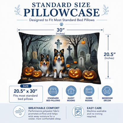 Caroline's Treasures DAC2053PILLOWCASE Sheltie Spooky Halloween Fabric Standard Pillowcase Lightweight Super Soft Easy Care Decorative Artwork Pillowcase, Standard