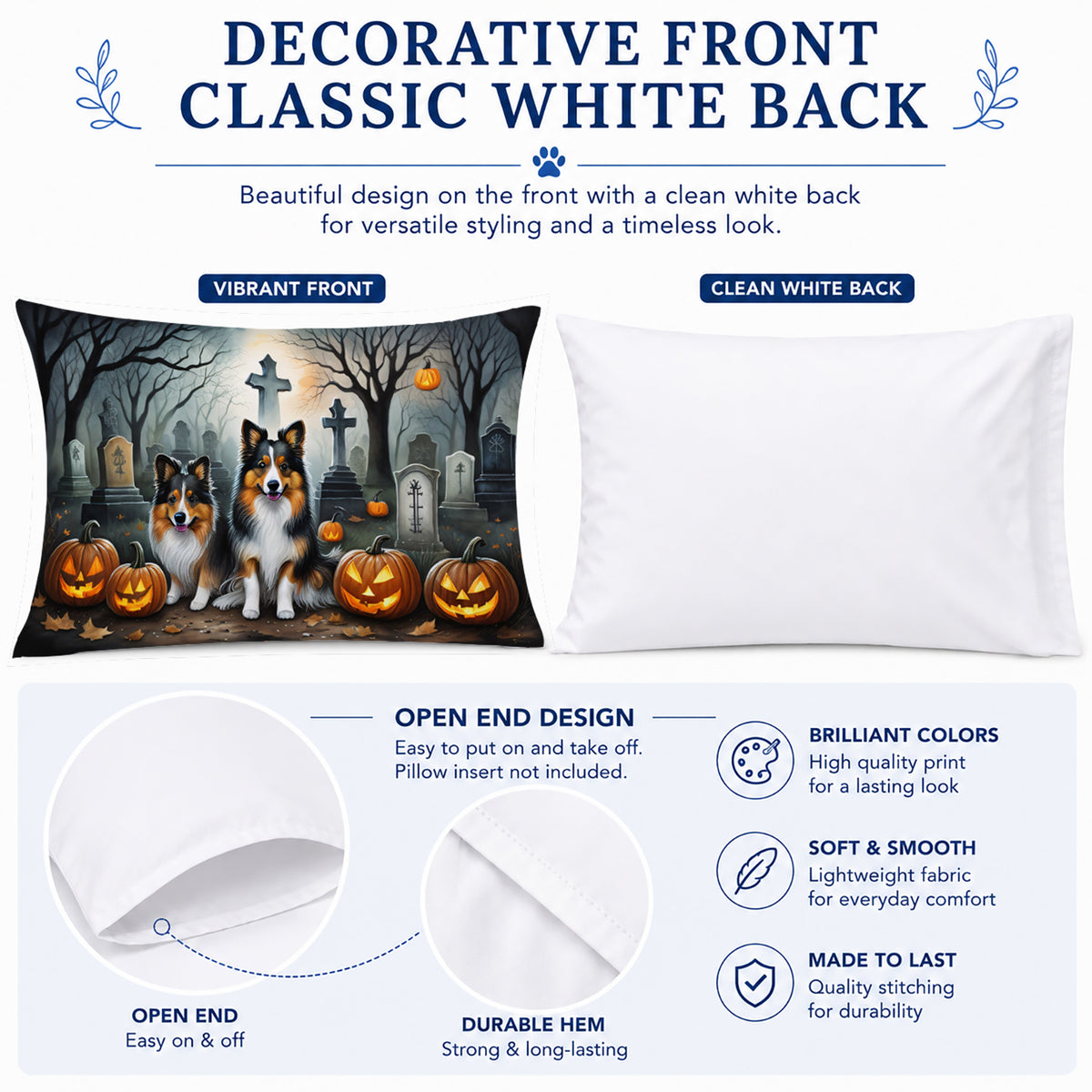 Caroline's Treasures DAC2053PILLOWCASE Sheltie Spooky Halloween Fabric Standard Pillowcase Lightweight Super Soft Easy Care Decorative Artwork Pillowcase, Standard