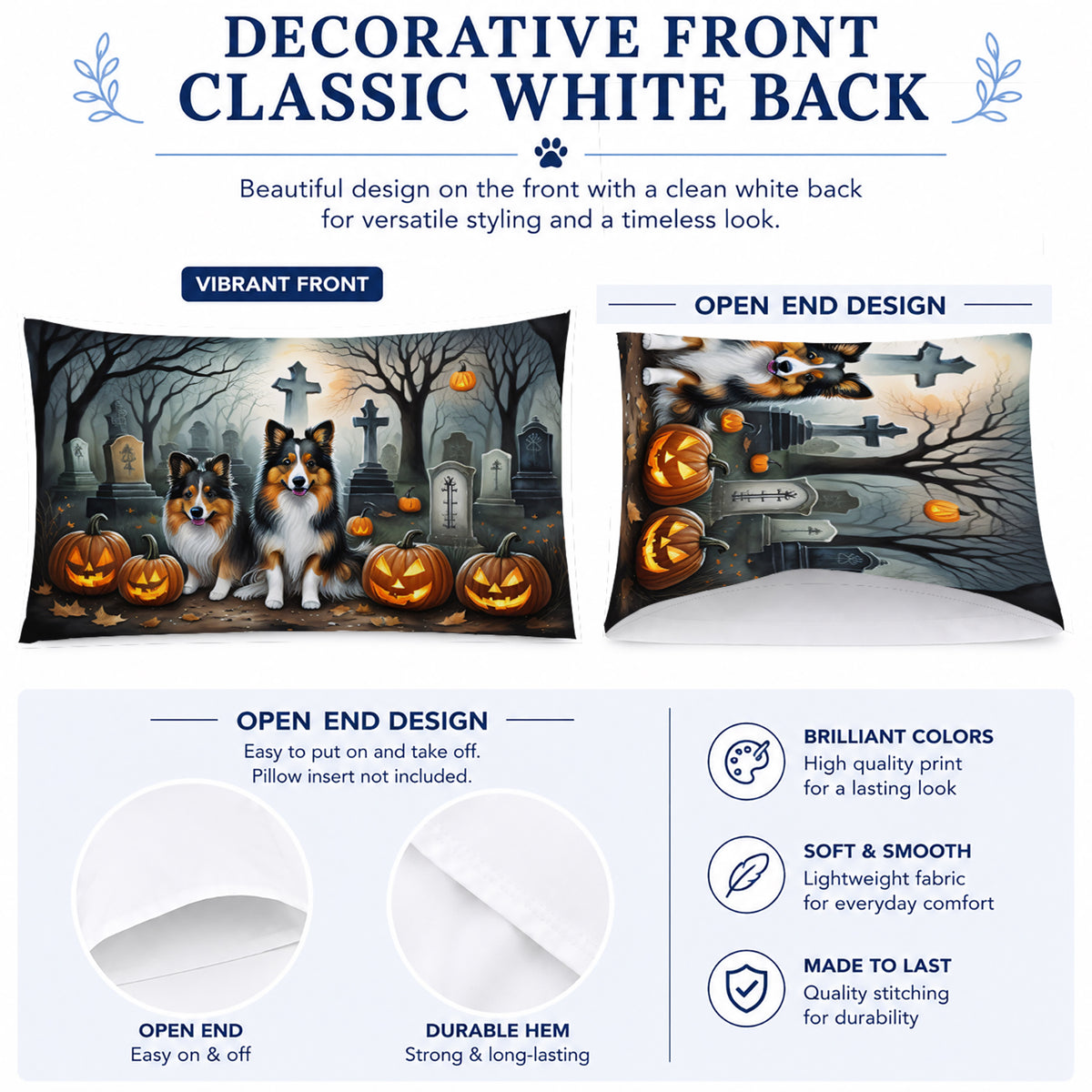 Caroline's Treasures DAC2053PILLOWCASE Sheltie Spooky Halloween Fabric Standard Pillowcase Lightweight Super Soft Easy Care Decorative Artwork Pillowcase, Standard