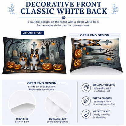 Caroline's Treasures DAC2053PILLOWCASE Sheltie Spooky Halloween Fabric Standard Pillowcase Lightweight Super Soft Easy Care Decorative Artwork Pillowcase, Standard