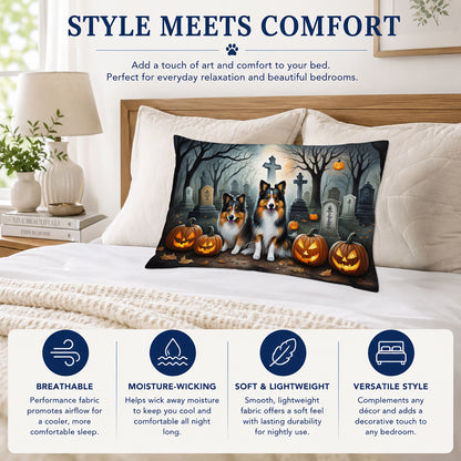 Caroline's Treasures DAC2053PILLOWCASE Sheltie Spooky Halloween Fabric Standard Pillowcase Lightweight Super Soft Easy Care Decorative Artwork Pillowcase, Standard