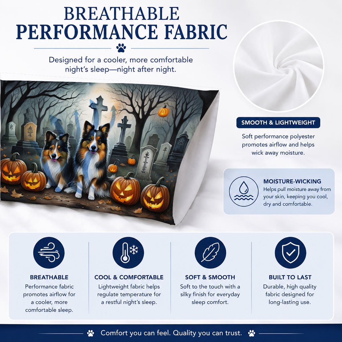 Caroline's Treasures DAC2053PILLOWCASE Sheltie Spooky Halloween Fabric Standard Pillowcase Lightweight Super Soft Easy Care Decorative Artwork Pillowcase, Standard