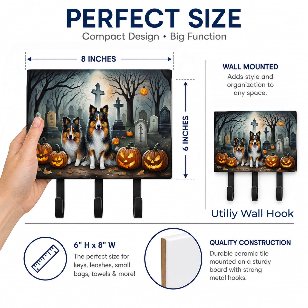 Caroline's Treasures Sheltie Dogs Halloween Ceramic Triple Wall Hook