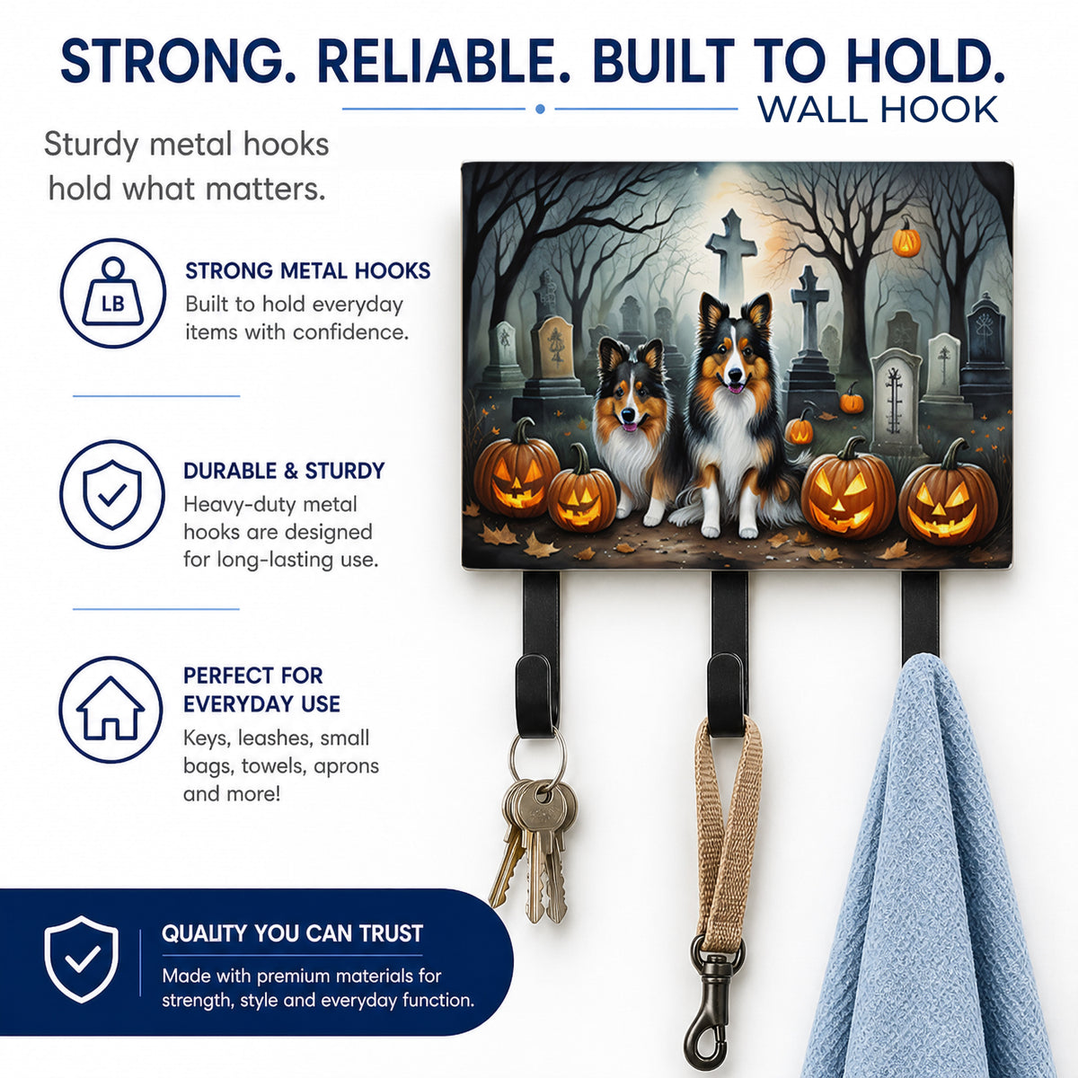 Caroline's Treasures Sheltie Dogs Halloween Ceramic Triple Wall Hook