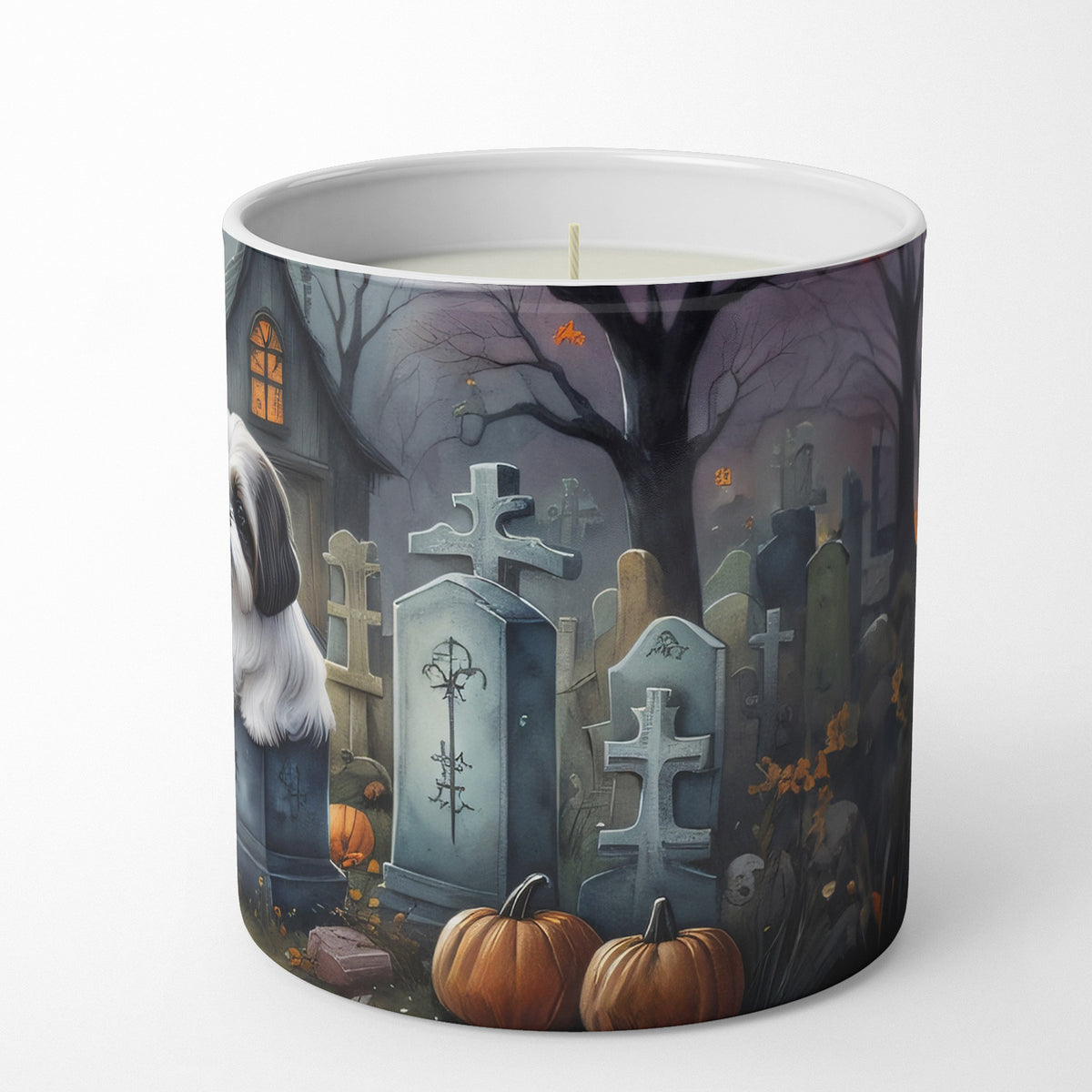 Caroline's Treasures DAC2054CDL Shih Tzu Spooky Halloween Decorative Soy Candle Nature Soy Wax Essential Oil Home Decor Ideal for Bedroom Kitchen Bath Office Gift, 10 oz