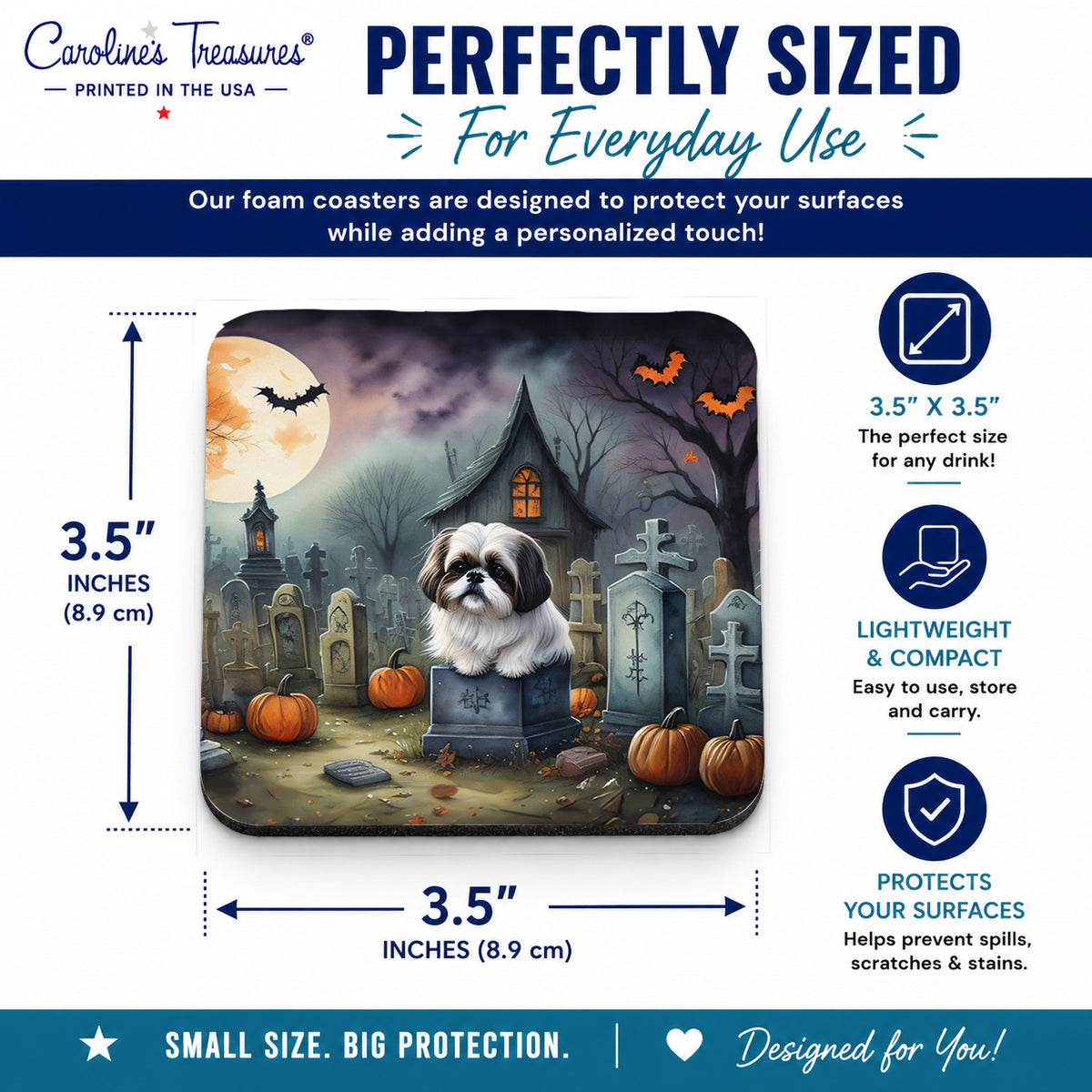 Caroline's Treasures Shih Tzu Dogs Foam Drink Coasters Set of 4 Absorbent