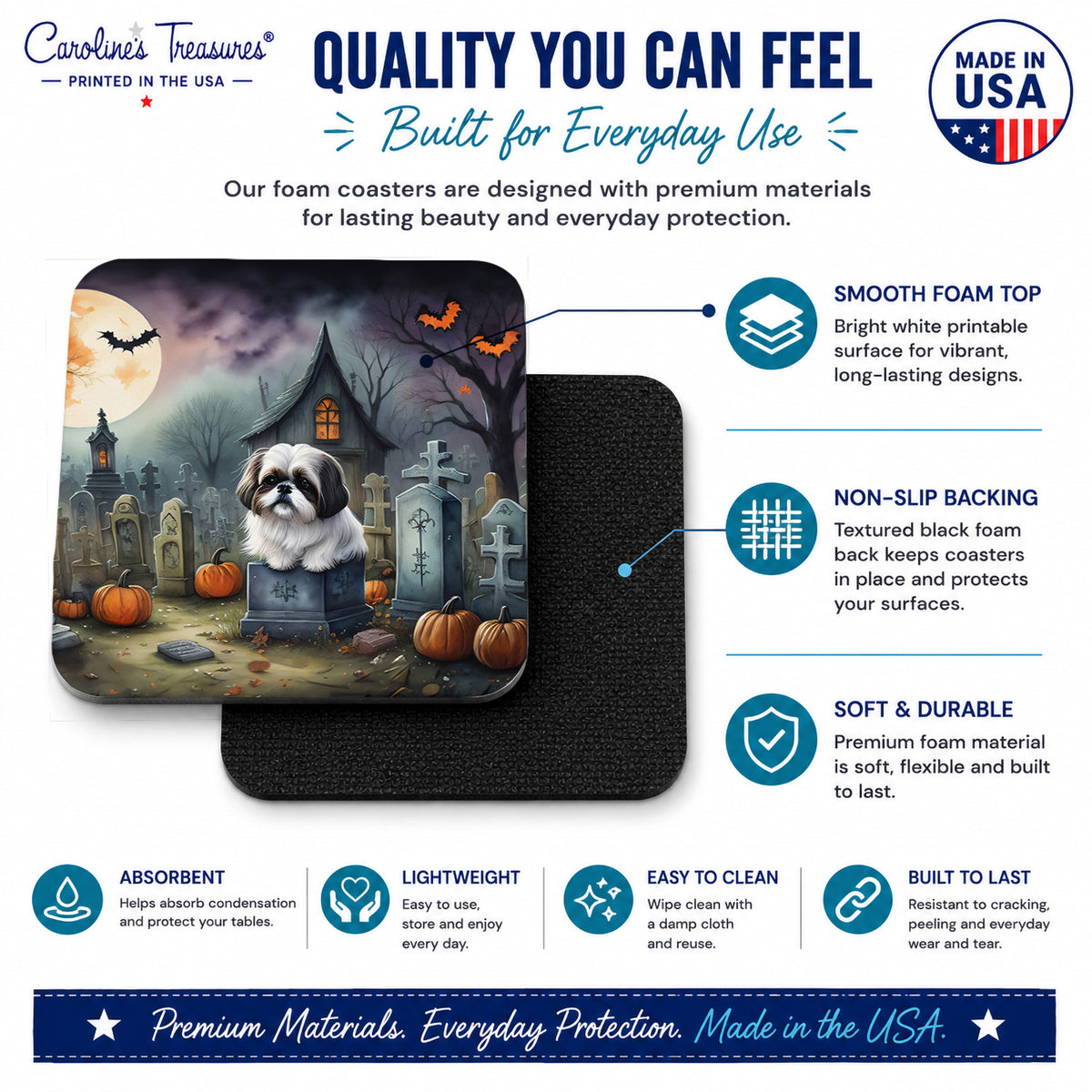 Caroline's Treasures Shih Tzu Dogs Foam Drink Coasters Set of 4 Absorbent