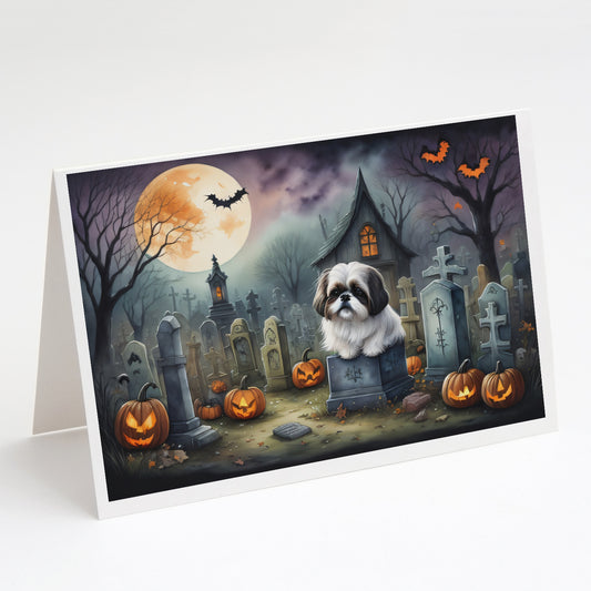 Caroline's Treasures DAC2054GCA7P Shih Tzu Spooky Halloween Greeting Cards and Envelopes Pack of 8 Blank Cards with Envelopes Whimsical A7 Size 5x7 Blank Greeting Cards