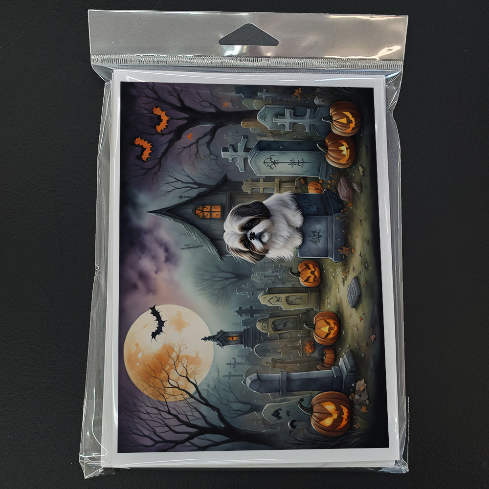 Caroline's Treasures DAC2054GCA7P Shih Tzu Spooky Halloween Greeting Cards and Envelopes Pack of 8 Blank Cards with Envelopes Whimsical A7 Size 5x7 Blank Greeting Cards