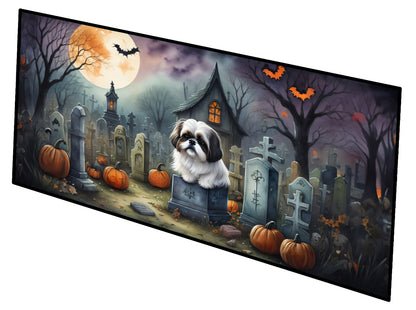 Caroline's Treasures Shih Tzu Spooky Halloween Runner Mat 28x58 Front Door Mat Indoor Outdoor Rugs for Entryway Hallway Foyer Non Slip Washable Wide Doormat